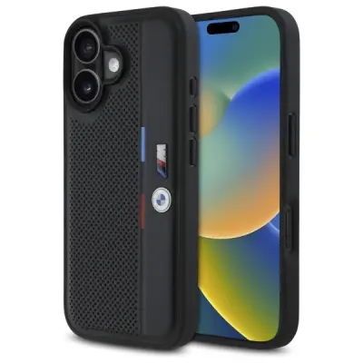 OVITEK BMW M PERFORIRAN TRIKOLOR DETAIL LINE ZA IPHONE 16 ČRN OVITEK