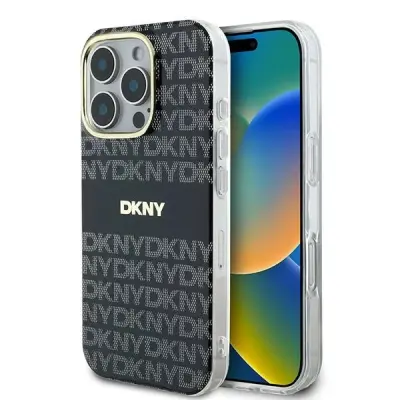 DKNY REPEAT TEXTURE PATTERN S ČRTOVIM OVITEKOM ZA IPHONE 16 PRO MAX - ČRN