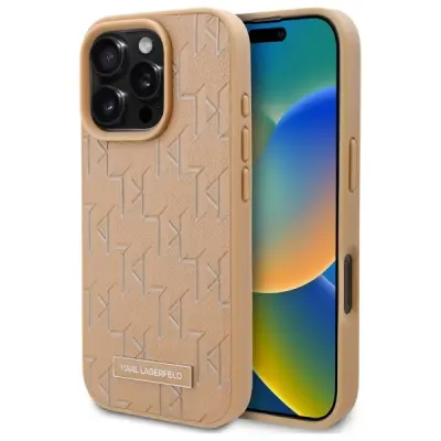 KARL LAGERFELD USNJEN OVITEK MONOGRAM ZA MAGSAFE ZA IPHONE 16 PRO BEŽ