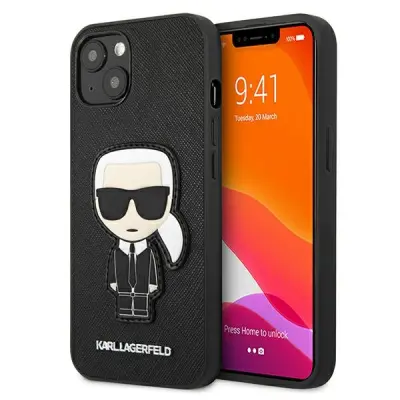KARL LAGERFELD KLHCP13SOKPK IPHONE 13 MINI 5,4 CZARNY/BLACK HARDCASE SAFFIANO IKONIK KARL`S PATCH