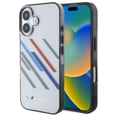 BMW MOTORSPORT IML RANDOM STRIPES CASE OVITEK ZA IPHONE 16 SIVA