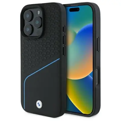 USNJENI OVITEK BMW SIGN TEKSTURIRAN ZA MAGSAFE OVITEK ZA IPHONE 16 PRO MAX ČRN