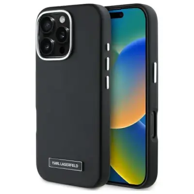 OVITEK KOVINSKA PLOČICA KARL LAGERFELD FW ZA MAGSAFE OVITEK ZA IPHONE 16 PRO ČRN