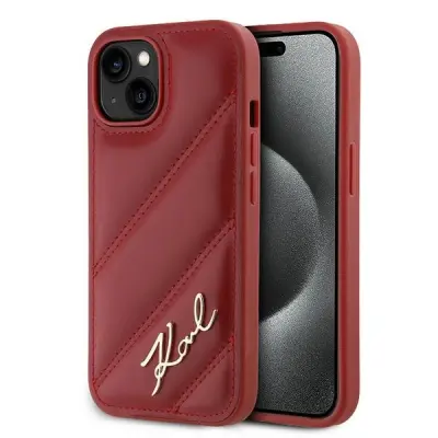ETUI KARL LAGERFELD DIAGONAL QUILTED SCRIPT NA IPHONE 15 / 14 / 13 - CZERWONE