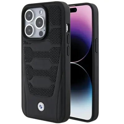 OVITEK Z VZORECEM USNJENIH SEDEŽEV BMW ZA IPHONE 15 PRO MAX ČRN