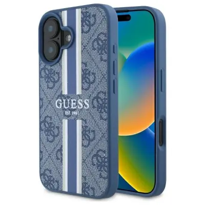GUESS OVITEK 4G PRINTED STRIESES ZA MAGSAFE OVITEK ZA IPHONE 16 MODRA