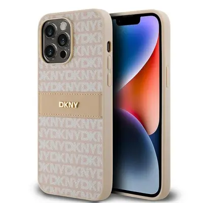 DKNY USNJENI MONO STRIPE METAL LOGO OVITEK ZA IPHONE 14 PRO ROZA