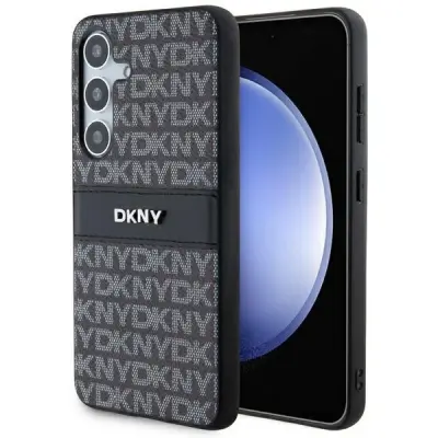 DKNY USNJENI MONO STRIPE KOVINSKI OVITEK LOGO ZA SAMSUNG GALAXY S24+ ČRN