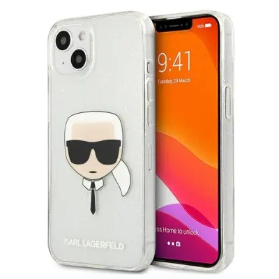 KARL LAGERFELD OVITEK Z BLEŠČICAMI KARL'S HEAD OVITEK ZA IPHONE 13 MINI SREBRN