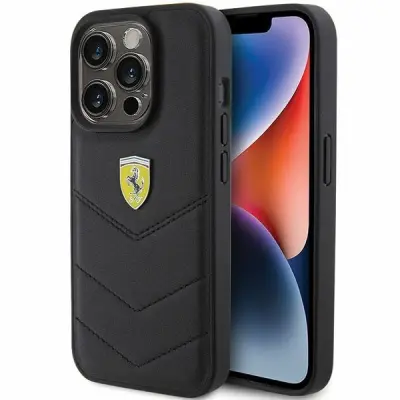 FERRARI PREŠIT KOVINSKI OVITEK LOGO ZA IPHONE 15 PRO ČRNO