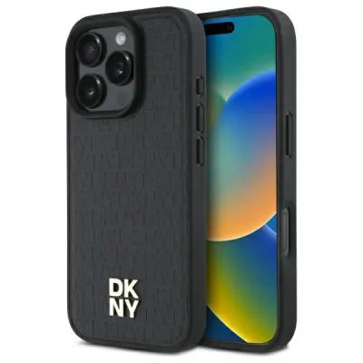OVITEK DKNY REPEAT PATTERN STACK LOGO OVITEK ZA MAGSAFE ZA IPHONE 16 PRO MAX ČRN