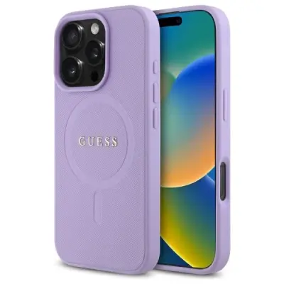 GUESS SAFFIANO OVITEK MAGSAFE ZA IPHONE 16 PRO OVITEK VIJOLIČEN