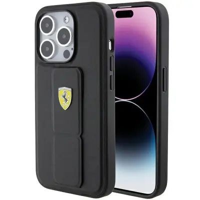 FERRARI GRIP STAND METAL LOGO OVITEK ZA IPHONE 15 PRO ČRN OVITEK