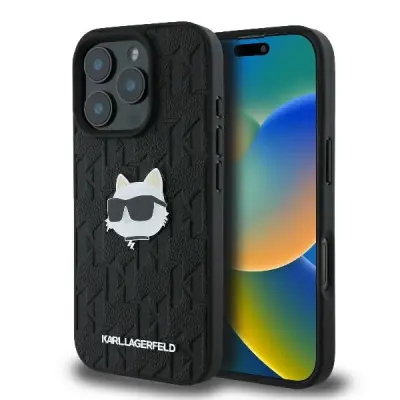 KARL LAGERFELD MONOGRAM CHOUPETTE HEAD PIN OVITEK ZA IPHONE 16 PRO - ČRN