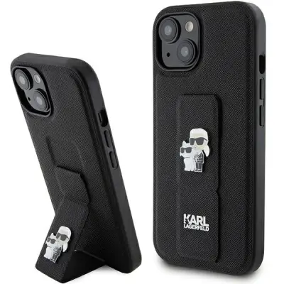OVITEK KARL LAGERFELD GRIPSTAND SAFFIANO ZA IPHONE 15 ČRN