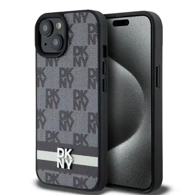 DKNY USNJEN OVITEK KARIRANO ZA IPHONE 15 14 13 ČRN