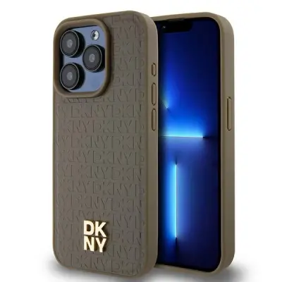 DKNY USNJENI OVITEK Z VZORECEM KOVINSKI LOGO ZA MAGSAFE ZA IPHONE 14 PRO RJAV