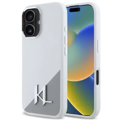 KARL LAGERFELD SILIKONSKI INICIAL KOVINSKI OVITEK LOGO ZA MAGSAFE ZA IPHONE 16 BEL