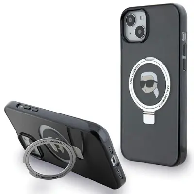 KARL LAGERFELD STOJALO ZA PRSTANE KARL HEAD OVITEK ZA MAGSAFE ZA IPHONE 15 ČRNA