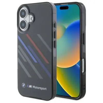BMW MOTORSPORT IML RANDOM STRIPES CASE OVITEK ZA IPHONE 16 ČRNA
