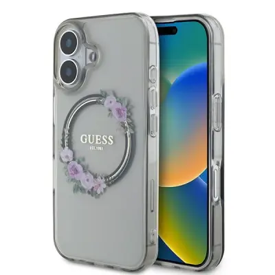 OVITEK GUESS FLOWERS WREATH ZA MAGSAFE ZA IPHONE 16 OVITEK ČRN