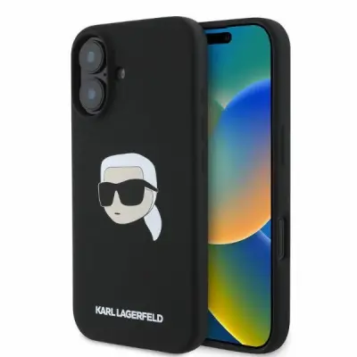 KARL LAGERFELD KLHMP16SSKHPPLK IPHONE 16 6.1 CZARNY/BLACK HARDCASE SILICONE KARL HEAD PRINT MAGSAFE