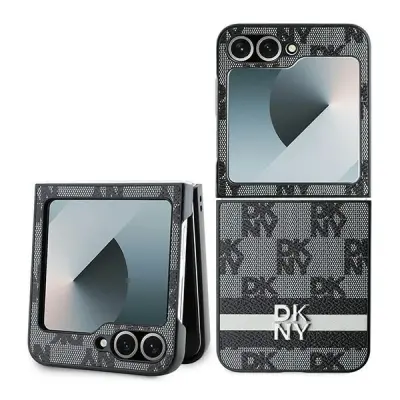 ETUI DKNY CHEQUERED PATTERN PRINTED STRIPES NA SAMSUNG GALAXY Z FLIP 6 - CZARNE