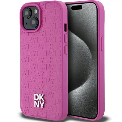 DKNY USNJENI OVITEK VZORČEK ZA MAGSAFE OVITEK ZA IPHONE 15 14 13 - ROZA