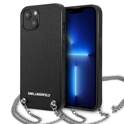ETUI KARL LAGERFELD HARDCASE ZA IPHONE 13 MINI ČRNA USNJENA VERIŽICA
