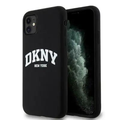 DKNY TEKOČI SILIKONSKI OVITEK ZA MAGSAFE ZA IPHONE 11/XR BEL Z LOGOTIPOM