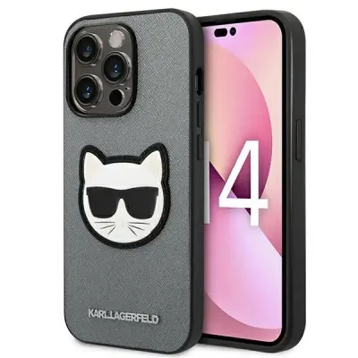 KARL LAGERFELD SAFFIANO CHOUPETTE HEAD PATCH OVITEK ZA IPHONE 14 PRO SREBRNA