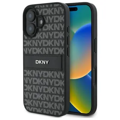 ETUI DKNY TEXTURE PATTERN TONAL STRIPE ZA IPHONE 16 ČRN