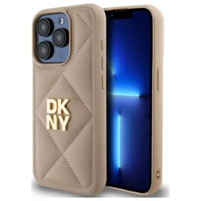 ETUI DKNY PREŠIT STACK LOGO ZA IPHONE 15 PRO OVITEK BEŽ