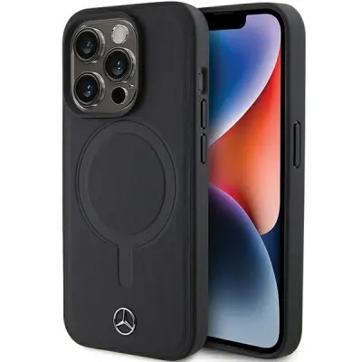 MERCEDES OVITEK IZ GLADKEGA USNJA MAGSAFE ZA IPHONE 15 PRO ČRN