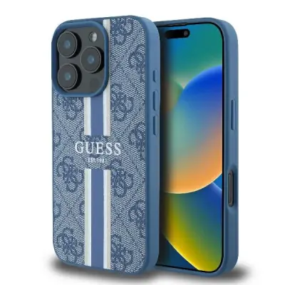 GUESS OVITEK 4G PRINTED STRIESES ZA MAGSAFE OVITEK ZA IPHONE 16 PRO MODRA