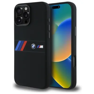 BMW SILIKONSKI OVITEK MIDDLE STRIPE ZA MAGSAFE ZA IPHONE 16 PRO MAX BLACK CASE