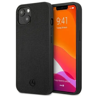 OVITEK MERCEDES HARDCASE ZA IPHONE 13 14 15 6.1 ČRNO USNJENO KOVINSKO