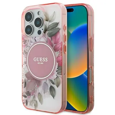 GUESS IML OVITEK FLOWER & TONAL CIRCLE ZA MAGSAFE ZA IPHONE 16 PRO MAX ROZA