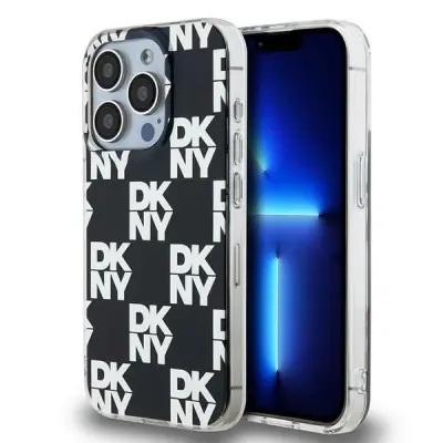DKNY IML OVITEK S KARIRANIM MONO VZORECEM ZA IPHONE 15 PRO MAX ČRN