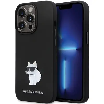 KARL LAGERFELD SILIKONSKI OVITEK CHOUPETTE METAL PIN ZA IPHONE 13 PRO ČRN