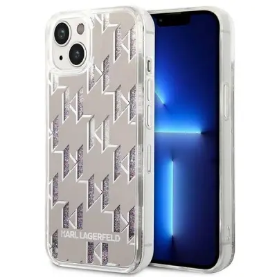OVITEK KARL LAGERFELD LIQUID GLITTER MONOGRAM ZA IPHONE 14 SREBRN