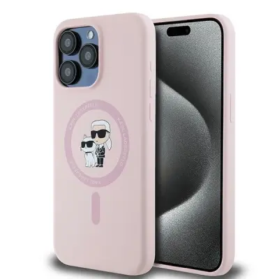 KARL LAGERFELD SILIKONSKI OVITEK RING MAGSAFE ZA IPHONE 15 PRO MAX ROZA