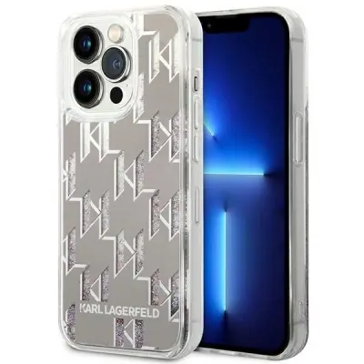 OVITEK KARL LAGERFELD LIQUID GLITTER MONOGRAM ZA IPHONE 14 PRO MAX SREBRN