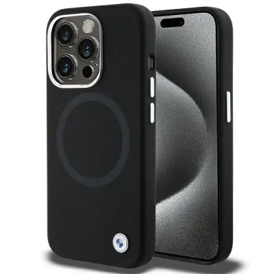 TEKOČI SILIKONSKI OVITEK BMW SIGNATURE ZA MAGSAFE ZA IPHONE 15 PRO ČRN