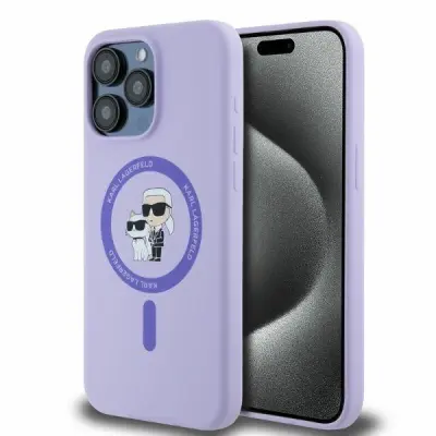 ETUI KARL LAGERFELD SILICONE KARL&CHOUPETTE HEADS RING MAGSAFE NA IPHONE 15 PRO MAX - FIOLETOWE