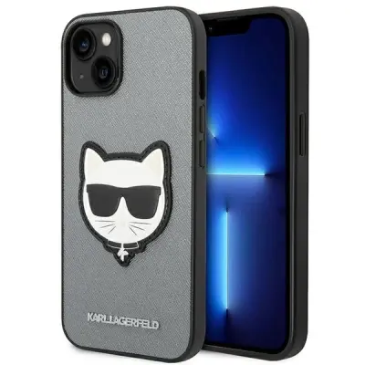 KARL LAGERFELD SAFFIANO CHOUPETTE HEAD PATCH OVITEK ZA IPHONE 14 PLUS SREBRNA