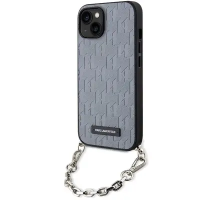 KARL LAGERFELD SAFFIANO MONOGRAM OVITEK VERIŽICA ZA IPHONE 14 SREBRNA