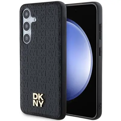 DKNY USNJENI OVITEK Z VZORECEM KOVINSKI LOGO ZA MAGSAFE ZA SAMSUNG GALAXY S24 ČRN