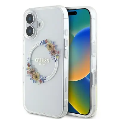OVITEK GUESS IML FLOWERS VENČEK ZA MAGSAFE ZA IPHONE 16 PLUS PROZOREN