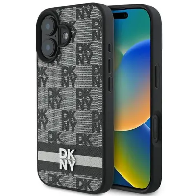 OVITEK DKNY V KARIRANEM VZORCU IPHONE 16 - OVITEK ČRN